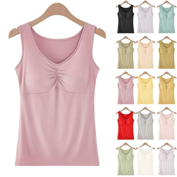Antinious Pajama Tank Tops for Women Solid Crew Neck Built-In Bra Sleeveless Homewear Top,Holiday!Sleep Shirts for Women,Women Tops Casual,Black,Free Size