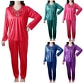 thumbnail image 1 of Antinious Pajamas for Women Set Plus Size Lightweight Long Sleeve Silk Satin V Neck Sleepwear Set,Pajamas for Women Set,Ladies Sleepwear Outfits,Purple,XXL, 1 of 5