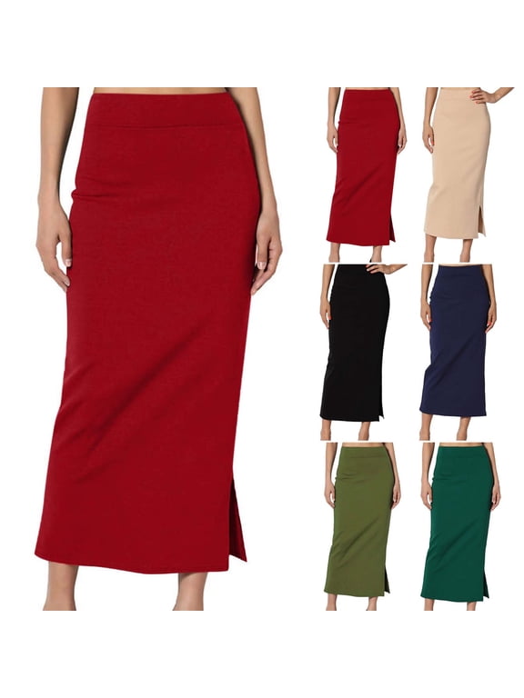 Women Solid Slim Split Stylish Versatile Mid-Calf Skirts