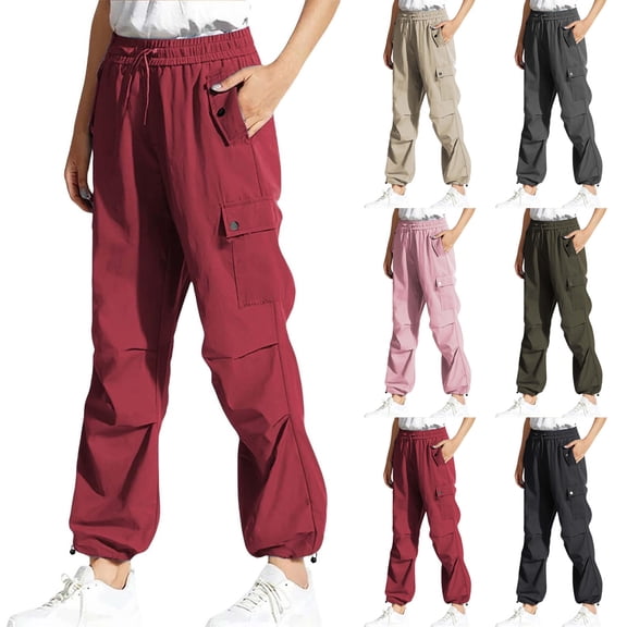 Antinious Plus Size Cargo Pants for Women Solid Straight Leg Button Pocket,Winter Pants for Women,Sweatpants Women,Pink,XXL