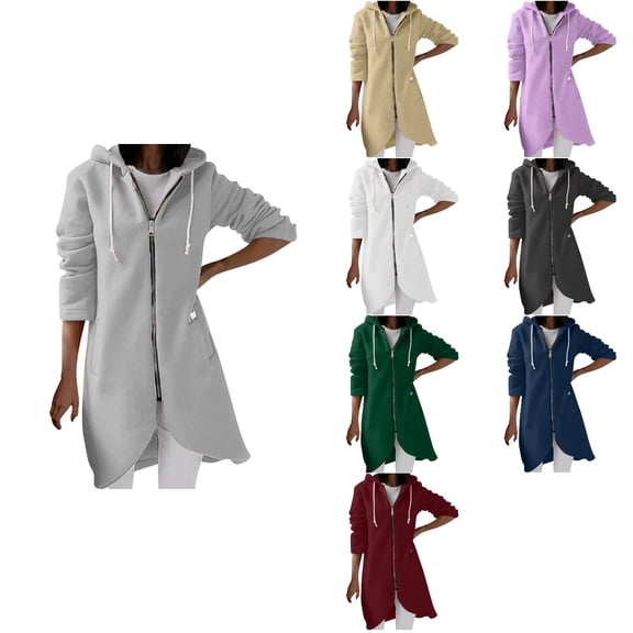 Antinious Plus Size Hooded Zipper Jacket Womens Sweaters Solid Long Sleeve Casual Irregular Hem Overcoat With Pockets,Warm Trench Coat,Jackets for Women Trendy,White,XXXL