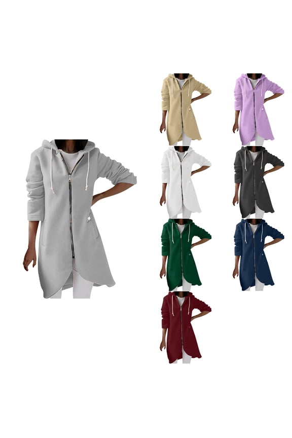 Plus Size Hooded Zipper Jacket Womens Sweaters Solid Long Sleeve Casual Irregular Hem Overcoat With Pockets,Warm Trench Coat,Jackets for Women Trendy,Green,XXXL