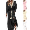 thumbnail image 1 of Antinious Plus Size Maxi Dresses for Women Solid Color Long Sleeve V Neck High Waist Ankle Length with Slit Dress,Fall Winter Savings!Birthday Dresses for Women,Women Party Dress,Yellow,XXXXXL, 1 of 5