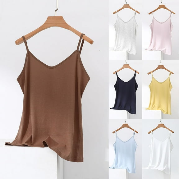 Antinious Plus Size Pajama Tank Tops for Women Solid V-Neck Sleeveless Cami Top,Holiday!Sleep Shirts for Women,Women Tops Casual,Brown,XXL