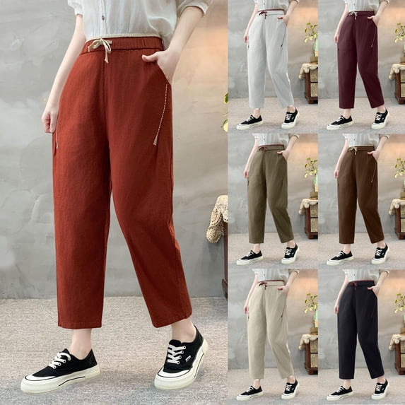 Antinious Plus Size Pants for Women Leisure Elastic Pocket Wide Leg Cropped Pants,Winter Trousers Pants for Women,Women Sweatpants,XXXL,