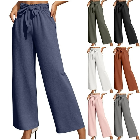 Antinious Plus Size Pants for Women Solid High Waisted Side Pocket Belt Wide Leg Travel Pants,Winter Trousers Pants for Women,Women Sweatpants,XXL,