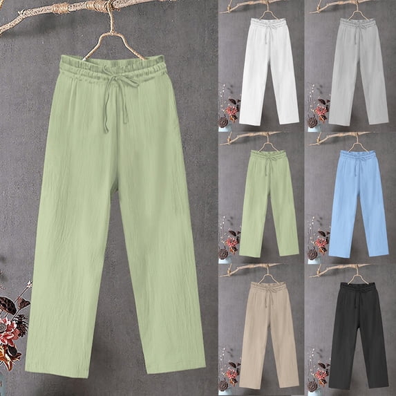 Antinious Plus Size Pants for Women Solid Linen Straight Leg Sweatpants with Drawstring,Fall Winter Trousers Pants for Women,Travel Pants Women,XXXXL,