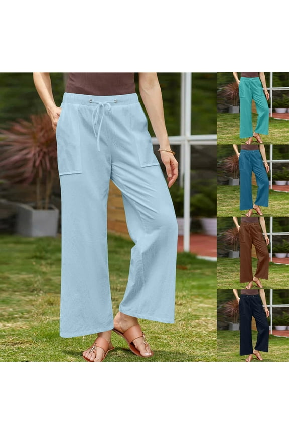 Plus Size Pants for Women Solid Linen Straight Leg Sweatpants with Drawstring,Fall Winter Trousers Pants for Women,Travel Pants Women,Mint Green,XXL