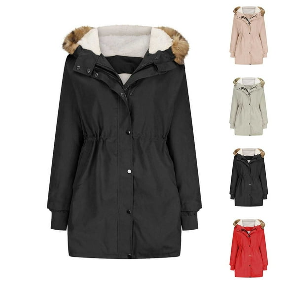 Antinious Plus Size Quilted Jackets for Women Solid Long Sleeve Warm Casual Hooded Puffer Jacket,Womens Winter Coats,Trench Coat Women,Red,S