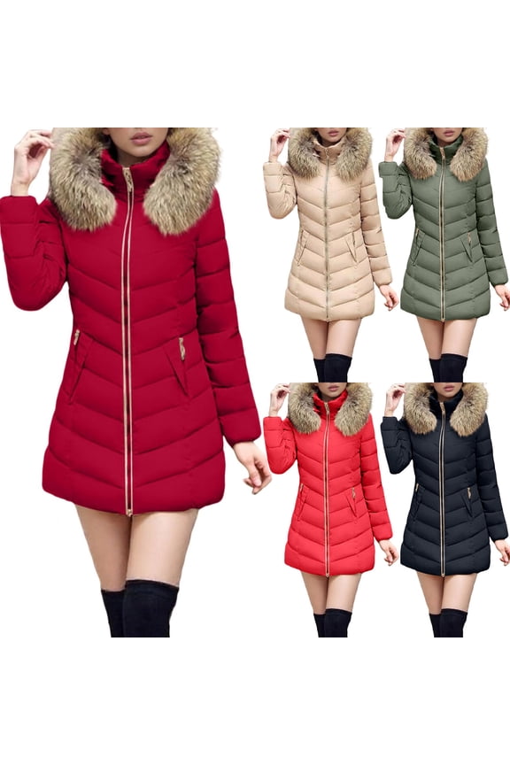 Plus Size Quilted Jackets for Women Solid padded Puffer Jacket with Hood and Pockets,Winter Trench Coat for Women,Jackets for Women Trendy,Red,XXL