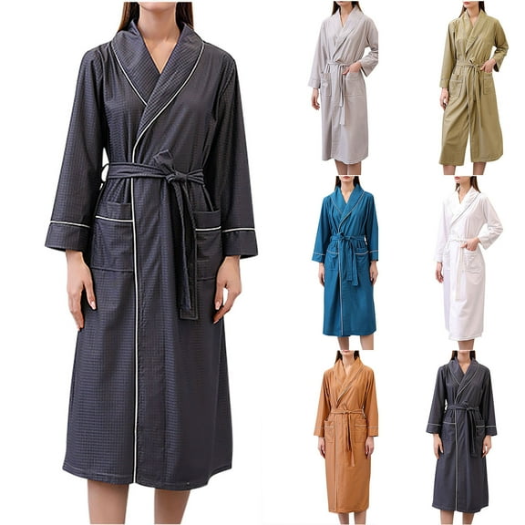 Antinious Plus Size Silk Robes for Women Satin Bathrobe Water Absorbent Solid Striped Long Sleepwear,Winter Robes for Women,Women Pajamas Bathrobes,Blue,XL