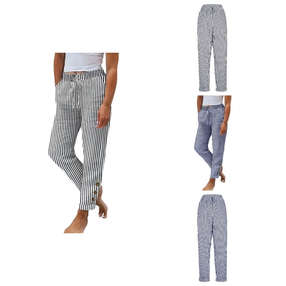 Antinious Plus Size Work Pants Women Striped Print Casual Trousers with Drawstring Pockets,Fall Winter Trousers Pants for Women,Women Sweatpants,XL,