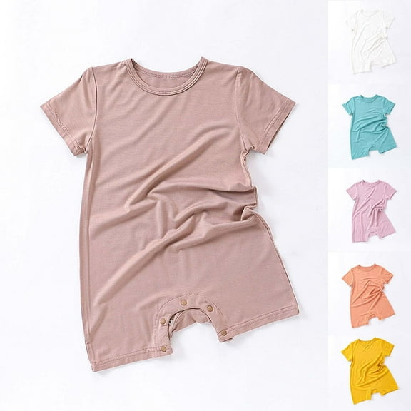 Antinious Short Sleeve Bodysuits for Kids,Boys And Girls Summer Bodysuit,Child's Summer Jumpsuit Boys And Girls Kids Botton Short Sleeve Round Neck Casual Solid Shorts Rompers,Pink,73