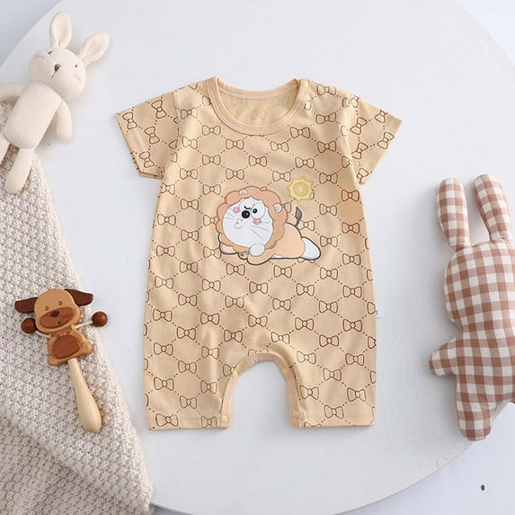 Antinious Short Sleeve Bodysuits for Kids,Boys And Girls Summer Bodysuit,Kids Summer Kids Boy And Girl Printed Short-sleeved Jumpsuit Cotton Kids Bag,Beige,90