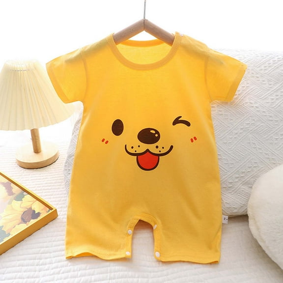 Antinious Short Sleeve Bodysuits for Kids,Boys And Girls Summer Bodysuit,Kids Summer Kids Boy And Girl Printed Short-sleeved Jumpsuit Cotton Kids Bag,Yellow,59