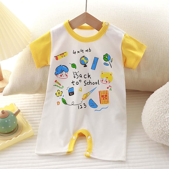 Antinious Short Sleeve Bodysuits for Kids,Boys And Girls Summer Bodysuit,Summer Clog Newborn Kids Cotton Short Sleeve Crawling Suit Kids Onesie Ha Clothes,Yellow,80