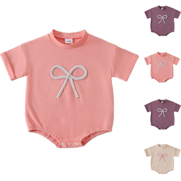 Antinious Short Sleeve Bodysuits for Kids,Boys And Girls Summer Bodysuit,Toddler Kids Boys Short Sleeve Printed Color T-Shirt Round Neck Jumpsuit Romper,Pink,100