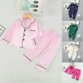 thumbnail image 1 of Antinious Solid Color Casual Home Wear Set Suitable for Boys and Girls,Toddler Winter Long Sleeve Sleepwear Outfits Sets,Children's Home Color Ding Imitation Silk Long Sleeved Set,Pink,80, 1 of 3