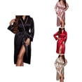 thumbnail image 1 of Antinious Solid Long Sleeve Open Front Silk Like Robe with Belt Sleepwear Robe,Winter Robes for Women,Women Pajamas Bathrobes,Black,XL, 1 of 3