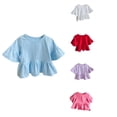 thumbnail image 1 of Antinious Solid Loose Girl Ruffle Sleeve Crewneck Blouses Top,Blue,90, 1 of 4