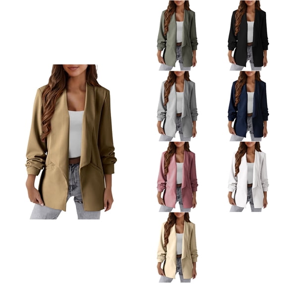 Antinious Sport Coats for Women Solid Color Business Casual Long Sleeve Lapel Open-front Work Outerwear Coat with Pockets,Fall Winter Women Trench Coat,Womens Jackets Trendy,White,L