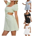 thumbnail image 1 of Antinious Women Solid Round Neck Short Sleeve Print Soft Casual Comfortable Versatile Dress, 1 of 5