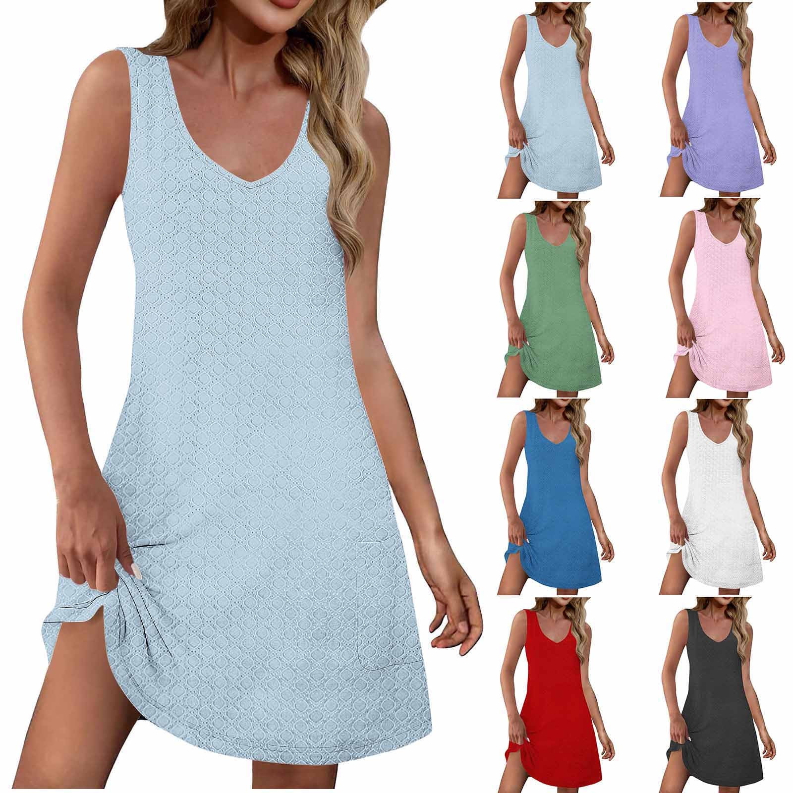 Antinious Summer Beach Dresses for Women,Ladies Solid Casual Slim V — free download