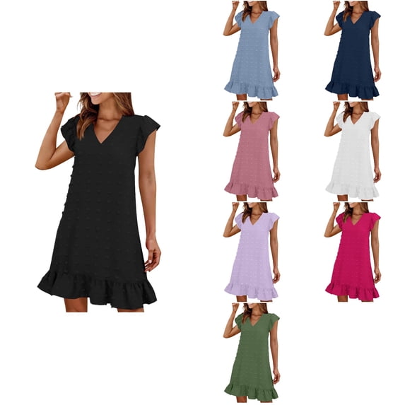 Antinious Summer Beach Dresses for Women,Mini Dresses for Women Casual Short Sleeve Solid V-Neck Party Dress,Green,XL