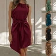 thumbnail image 1 of Antinious Women Sleeveless Round Neck Solid Drawstring Casual Dress, 1 of 5