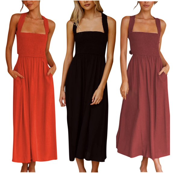Antinious Women Sleeveless Solid Slim Casual Elegant Lightweight Dress