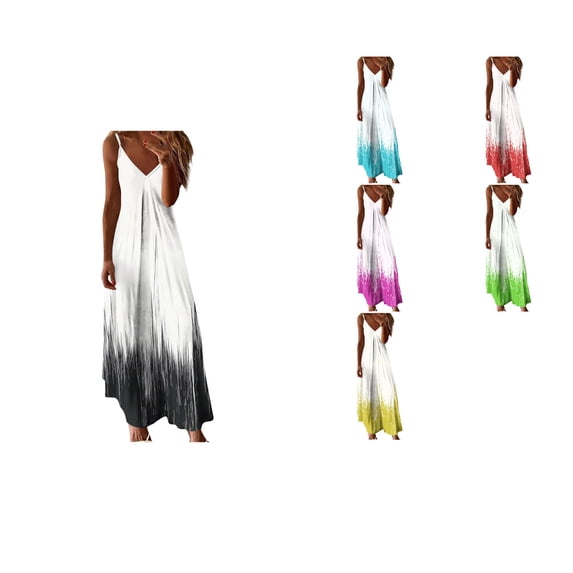 Antinious Women Camis Sleeveless V-Neck Print Ruched Beach Casual Stylish Long Dress
