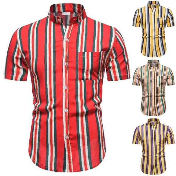 Antinious Summer Beach Shirt Men,Oversized Tshirts for Man,Man Casual Fashion Striped Casual Shirt Short Sleeve V-Neck Blouses,Purple,XXXXL