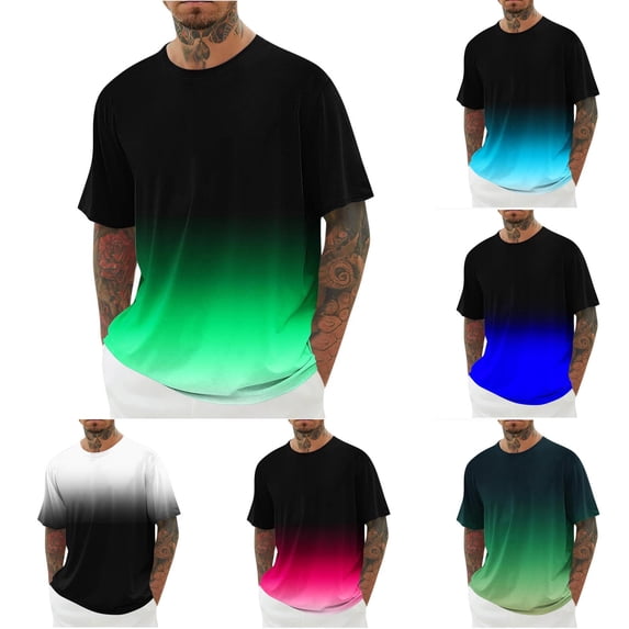 Antinious Summer Beach Shirt Men,Oversized Tshirts for Man,Men Fashion Casual Gradation Print Sports Short Sleeve Crewneck Blouses Shirts Top,Green,L