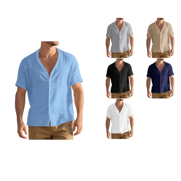 Antinious Summer Beach Shirt Men,Oversized Tshirts for Man,Mens Short Sleeve Shirts Button up Casual Beach Print Turndown Shirt Blouse,Navy,XL