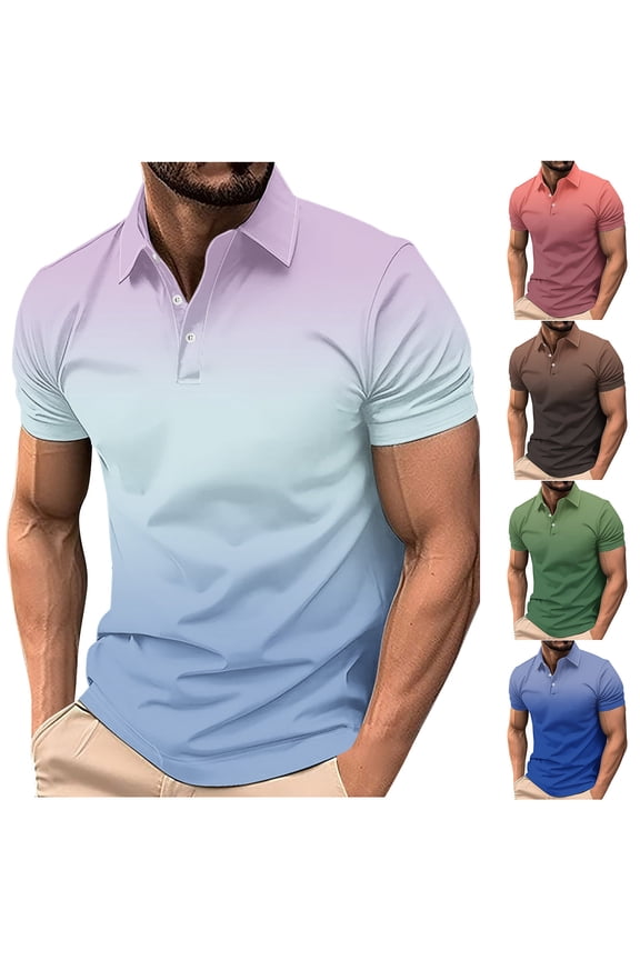 Summer Beach Shirt Men,Oversized Tshirts for Man,Mens Short Sleeve Shirts Button up Casual Gradient Lapel Up Top,Pink,XXXXL