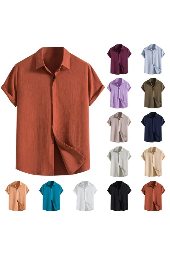 Summer Beach Shirt Men,Oversized Tshirts for Man,Mens Short Sleeve Shirts Button up Casual Solid Turndown Closure Shirt Blouse,Purple,XXXL