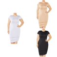 thumbnail image 1 of Antinious Women Plus Size Short Sleeve Round Neck Solid Mesh Patchwork Slim Dress, 1 of 5