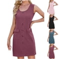thumbnail image 1 of Antinious Women Plus Size Fashion Casual Solid Loose Pocket Sleeveless Round Neck Soft Dress, 1 of 5