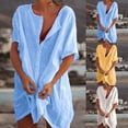 thumbnail image 1 of Antinious Summer Dresses for Women,Womens Dresses for Party,Plus Size Mini Dresses for Curvy Women Solid Short Sleeve V-Neck Solid Patchwork Beach Dress,Blue,XXXL, 1 of 5