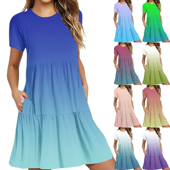 Antinious Summer Dresses for Women,Beach Dresses for Women Casual Short Sleeve Skew Collar Knee-High red Mini Dresses With Pockets,Pink,L