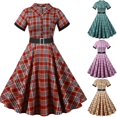 thumbnail image 1 of Antinious Summer Dresses for Women,Beach Dresses for Women,Elegant Dresses for Women Vintage Short Sleeve V-Neck Knee-High Hem Dress,Yellow,L, 1 of 3