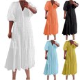 thumbnail image 1 of Antinious Summer Dresses for Women,Beach Dresses for Women,Women Short Sleeve Solid Button Pleated Loose Casual Dress,Yellow,M, 1 of 5