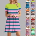thumbnail image 1 of Antinious Women Short Sleeve Round Neck Stripe Print Casual Dress, 1 of 5