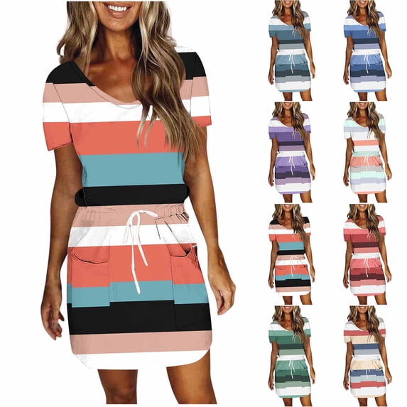 Antinious Summer Dresses for Women,Womens Dresses for Party,Beach Dresses for Women Solid Short Sleeve Mid-Calf Dress,Pink,XL