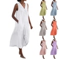 thumbnail image 1 of Antinious Summer Dresses for Women,Womens Dresses for Party,Beach Dresses for Women Solid Solor V-Neck Sleeveless Button Dress And Linen,Pink,L, 1 of 5