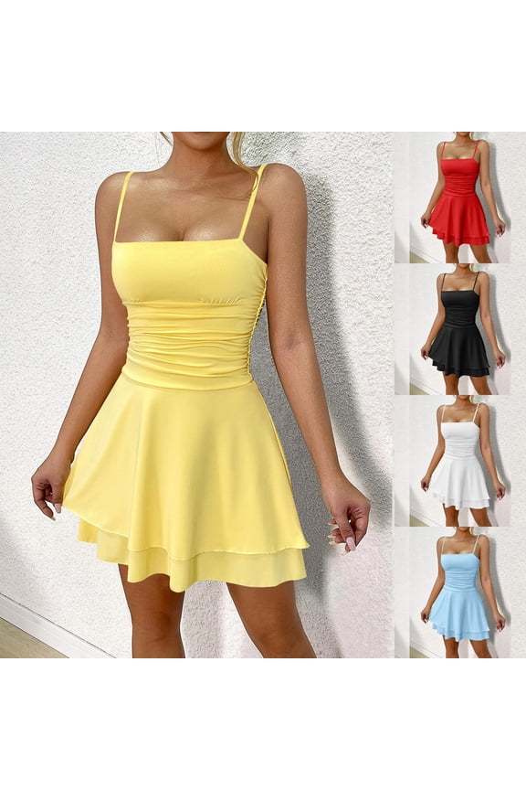Women Camis Sleeveless Fashion Spaghetti Straps Bandeau Open Back Versatile Stylish Midi Dress