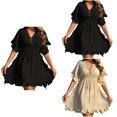 thumbnail image 1 of Antinious Summer Dresses for Women,Womens Dresses for Party,Elegant Dresses for Women Solid Short Sleeve V-Neck Beach Dress,Beige,Free Size, 1 of 5