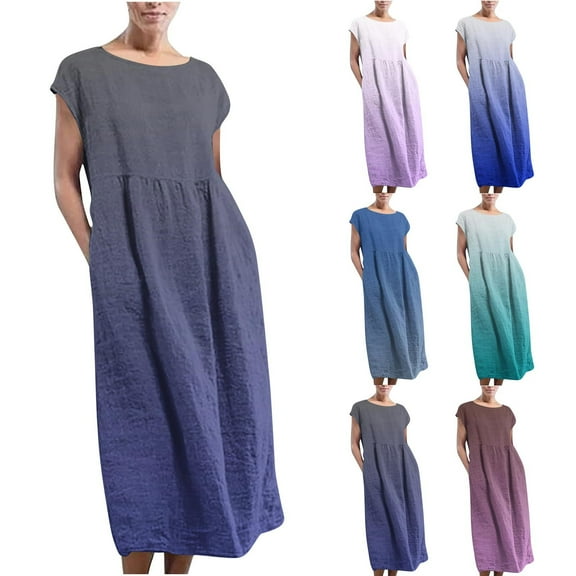 Antinious Summer Dresses for Women,Womens Dresses for Party,Maxi Dresses for Women Sleeveless Round Neck Beach Dress with Pockets,Navy,XXL