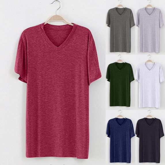 Antinious Summer Shirts for Men,Mens Tshirts,Men Fashion Solid Pajama Casual V-Neck Short Sleeve Sleepwear,Black,L