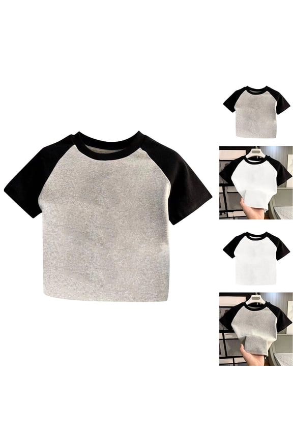 Summer Toddler Color Matching All-match Short Sleeve Tshirts Bottoming Shirt Top,Gray,120